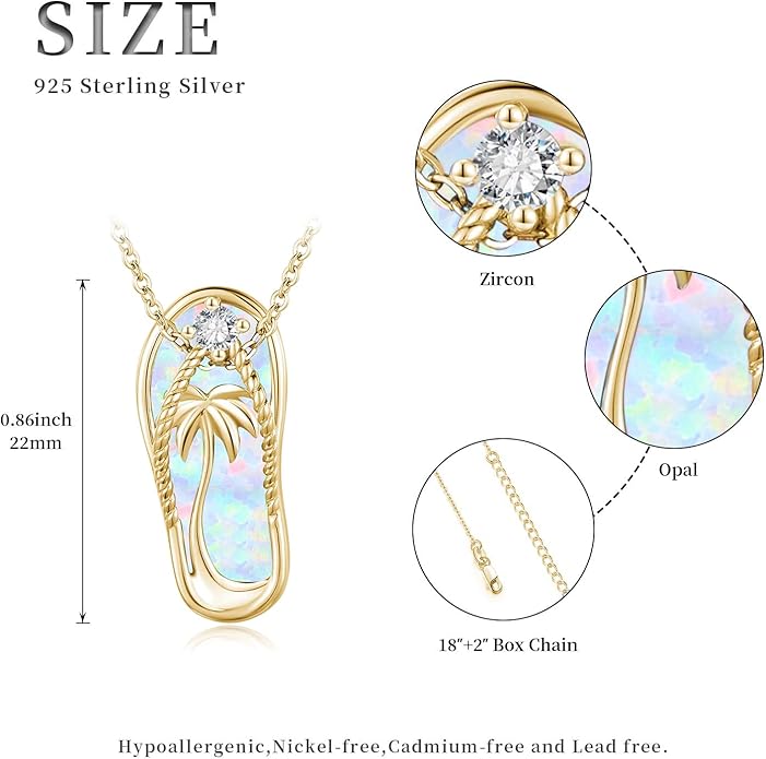 Midir&Etain Ocean Necklace 925 Sterling Silver Blue Opal Necklace Starfish/Flip Flop/Shark Pendant Beach Ocean Jewelry for Women