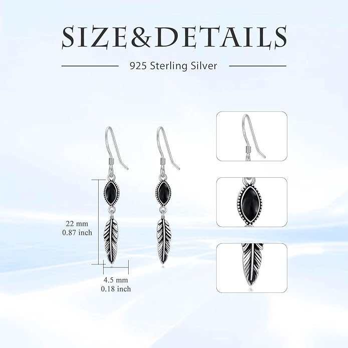 Feather Earrings for Women 925 Sterling Silver Western Boho Drop Dangle Earrings Vintage Feather Jewelry Gifts