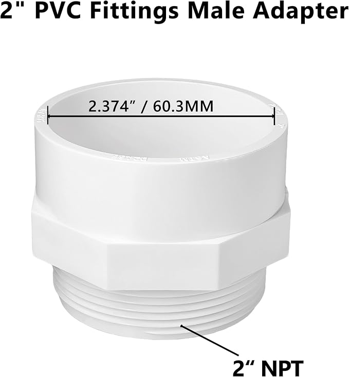5 Pack 2" PVC Fittings, 2 inch NPT Male PVC Pipe Adapter, Swimming Pool & - Image 2