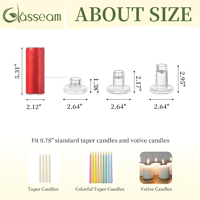 Glasseam Glass Taper Candle Holders, Christmas Decorations, Wedding Table - Image 5