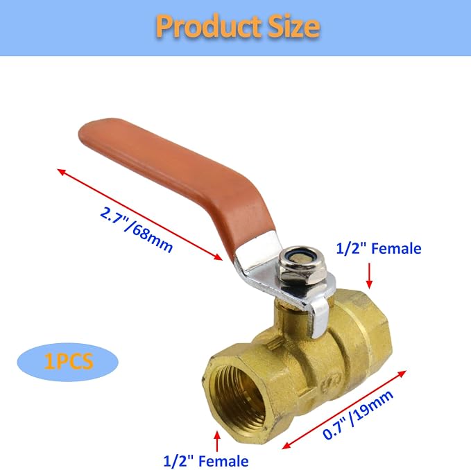 Brass Ball Valve Shut Off Switch 1/2" Female to 1/2" Female Heavy Duty Brass - Image 2