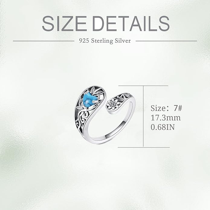 VONALA Dragonfly/Butterfly/Tree of Life/Sunflower Ring for Women 925 Sterling Silver Adjustable Turquoise Ring Flower Antique Jewelry Gifts