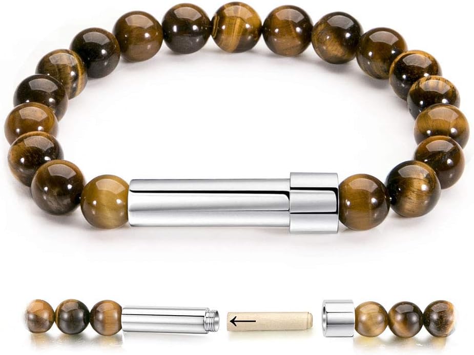 Natural Stone Wish Bracelet with Stainless Steel Capsule - Secret Message Stretch Beaded Bracelet for Women, Spiritual Jewelry Women Gift (Birthday, Mother Daughter)