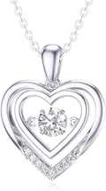 Sterling Silver 0.03 Carat Diamond and 0.46 Carat Created Moissanite Heart Necklace for Women, Jewelry Gifts for Her 18-20 Inch