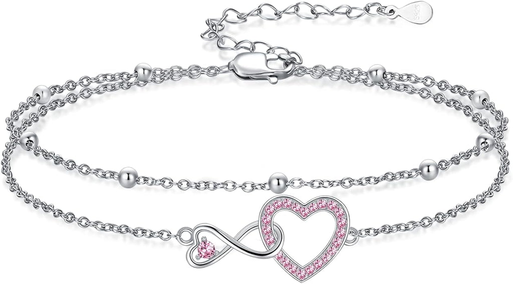 Anklet for Women 925 Sterling Silver Double Infinity Ankle Bracelet Waterproof Summer Jewelry Anniversary Birthday Gifts for Her