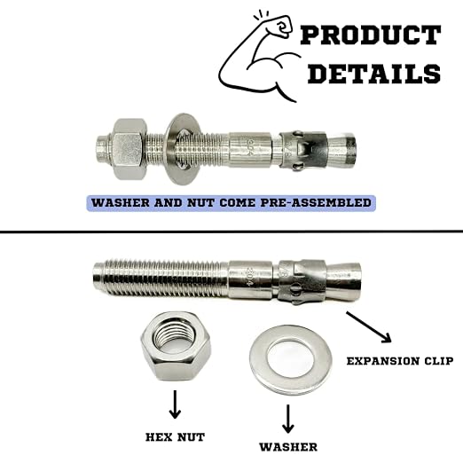 Mighty Fasteners Wedge Anchors – Heavy-Duty 304 Stainless Steel Expansion Bolts - Image 7