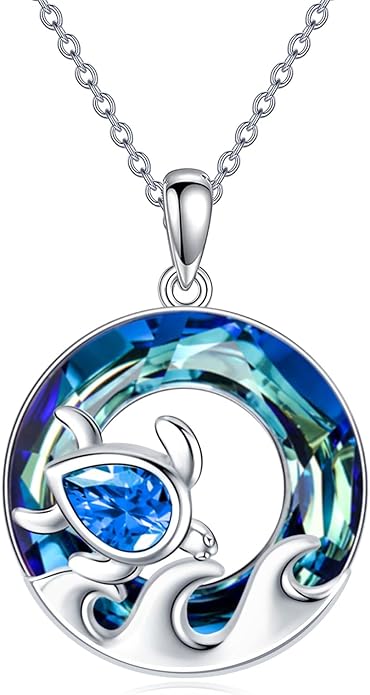 TOUPOP Sea Turtle/Mermaid/Dolphin/Shell/Starfish/Conch/Seahorse Necklace for Women Sterling Silver Ocean Pendant Necklace with Crystal Ocean Beach Charm Jewelry Birthday Christmas Gifts