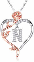 Iefil Valentines Day Gifts for Her - 925 Sterling Silver Rose Heart Initial Necklace, Anniversary Birthday Gifts for Women, Jewelry Gift for Her Wife Girlfriend