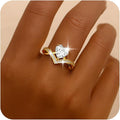 Jean Beau Gold Heart Adjustable Rings for Women, Trendy Elegant Sparkly Cubic Zirconia Ring Wedding Prom Valentine Fashion Accessories Jewelry Gift