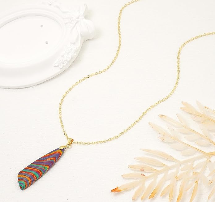Nature Stone Necklaces for Women Boho Pendant Necklace 18K Gold Chain Necklaces