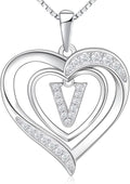 RIVIKO Heart Initial Necklace for Women, 925 Sterling Silver Letter Pendant,Personalized Charm Alphabet Jewelry Valentines Mother's Day Anniversary Christmas Birthday Gifts for Women Her Mom Wife