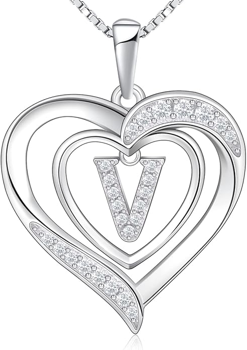 RIVIKO Heart Initial Necklace for Women, 925 Sterling Silver Letter Pendant,Personalized Charm Alphabet Jewelry Valentines Mother's Day Anniversary Christmas Birthday Gifts for Women Her Mom Wife