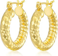 Gold Plated Hoop Earrings for Women 14K Gold Plated Earrings for Women Hypoallergenic Lightweight Wrinkle Texture Earrings Womens 20mm/25mm/30mm