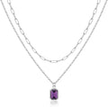 Layered Birthstone Necklace for Women Girls, 14K Gold-Plated Paperclip Chain Choker Necklace with Rectangle Birthstone Pendant Birthday Gifts for Women Girls Dainty Small