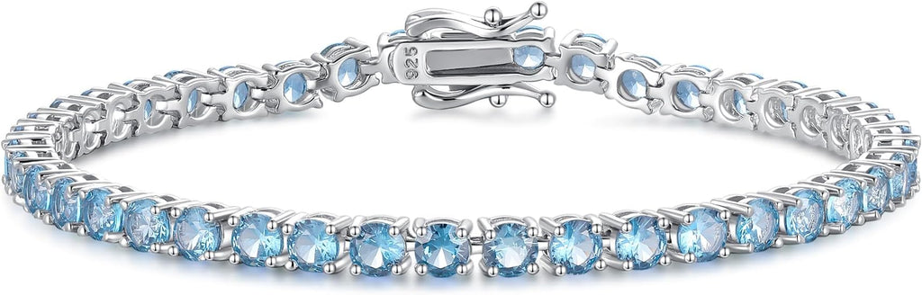 FANCIME Birthstone Bracelet Sterling Silver Gemstone Tennis Bracelets Fine Jewelry Wedding Bridal Prom Birthday Gift for Women Her, Length 7.2 Inch Width 4mm