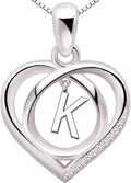 ALOV Jewelry Sterling Silver Initial Letter Alphabet Love Heart Cubic Zirconia Pendant Necklace