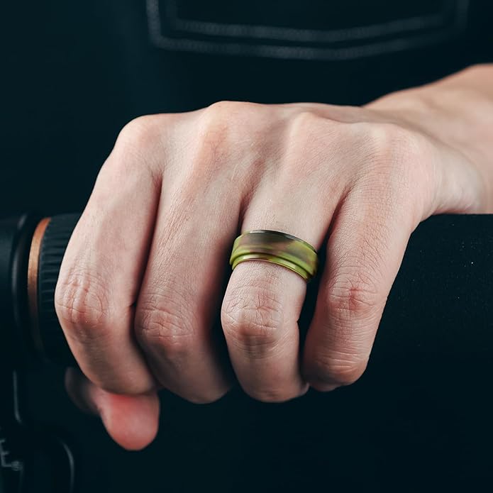 Egnaro Men's Rings 8.5mm Wide-2mm Thick Inner Arc Ergonomic Breathable Rubber Wedding bands-Hypoallergenic for Gym/Outdoor/Gift((1-7 Variety Pack with Half Size)