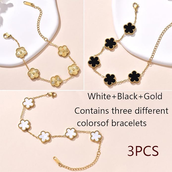 18K Gold-Plated Four Leaf Clover Bracelet for Women,Adjustable lucky Bracelet Set Jewelry Gift-Hypoallergenic Charm for Birthdays, Wellness & Daily Wear