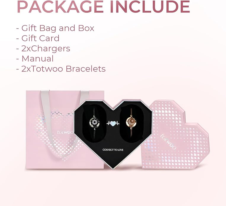 TOTWOO Long Distance Touch Bracelets for Couples, Smart Light & Vibration Love Jewelry, Long Distance Valentines Day Gifts for Him Her Women Men, One-to-One Bluetooth Pairing via App