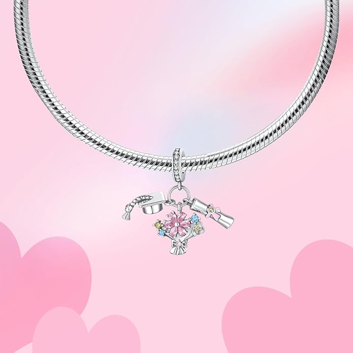 Birthday Fashion Love Heart Dangle Charm 925 Sterling Silver Charms fits Bracelets and Necklace Pendant Bead Charms Jewelry Present for Women Family Friends