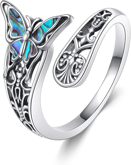 VONALA Dragonfly/Butterfly/Tree of Life/Sunflower Ring for Women 925 Sterling Silver Adjustable Turquoise Ring Flower Antique Jewelry Gifts