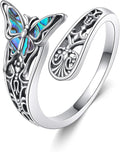 VONALA Dragonfly/Butterfly/Tree of Life/Sunflower Ring for Women 925 Sterling Silver Adjustable Turquoise Ring Flower Antique Jewelry Gifts