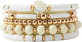 GOOJIDS Surfer Heishi Clay Bead Bracelets for Women Bohemian Stackable Gold Plated Beaded Stretch Bracelets Elastic Layering Friendship Bracelets Set Boho Jewelry