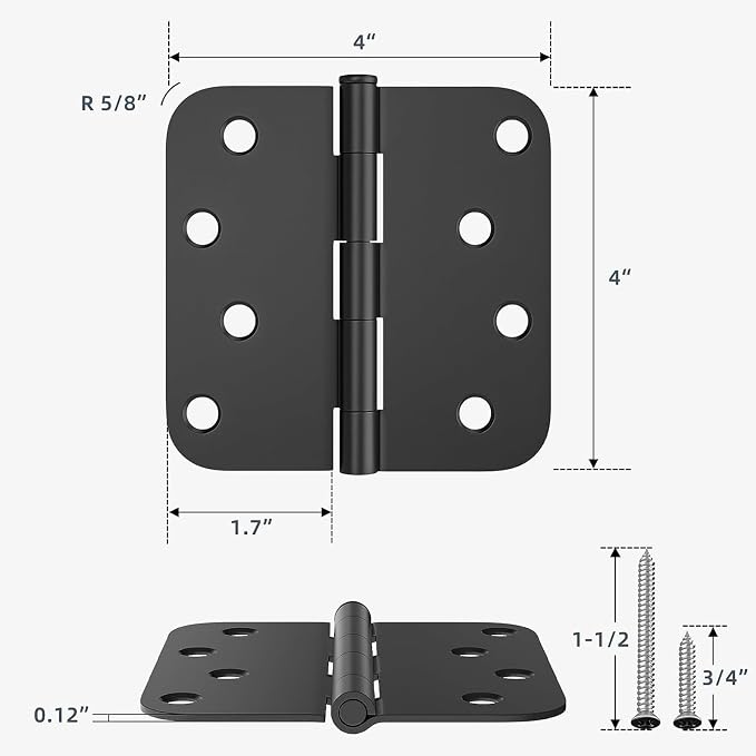 HOSOM 12 Pack Heavy Duty Door Hinges, Matte Black Door Hinges 4 x 4 Inch - Image 2