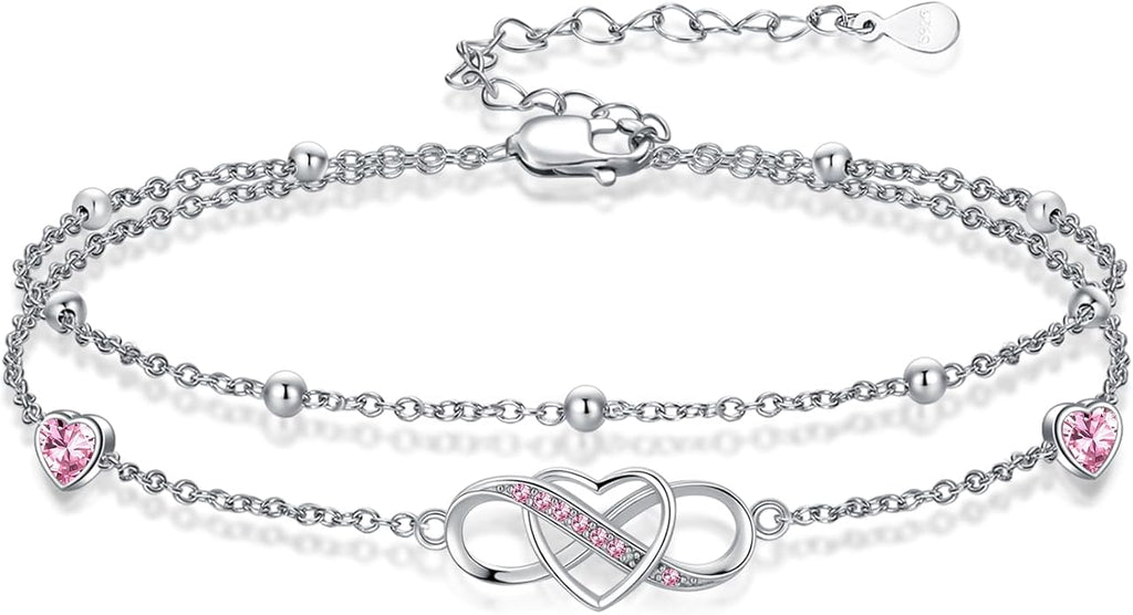 Anklet for Women 925 Sterling Silver Double Infinity Ankle Bracelet Waterproof Summer Jewelry Anniversary Birthday Gifts for Her
