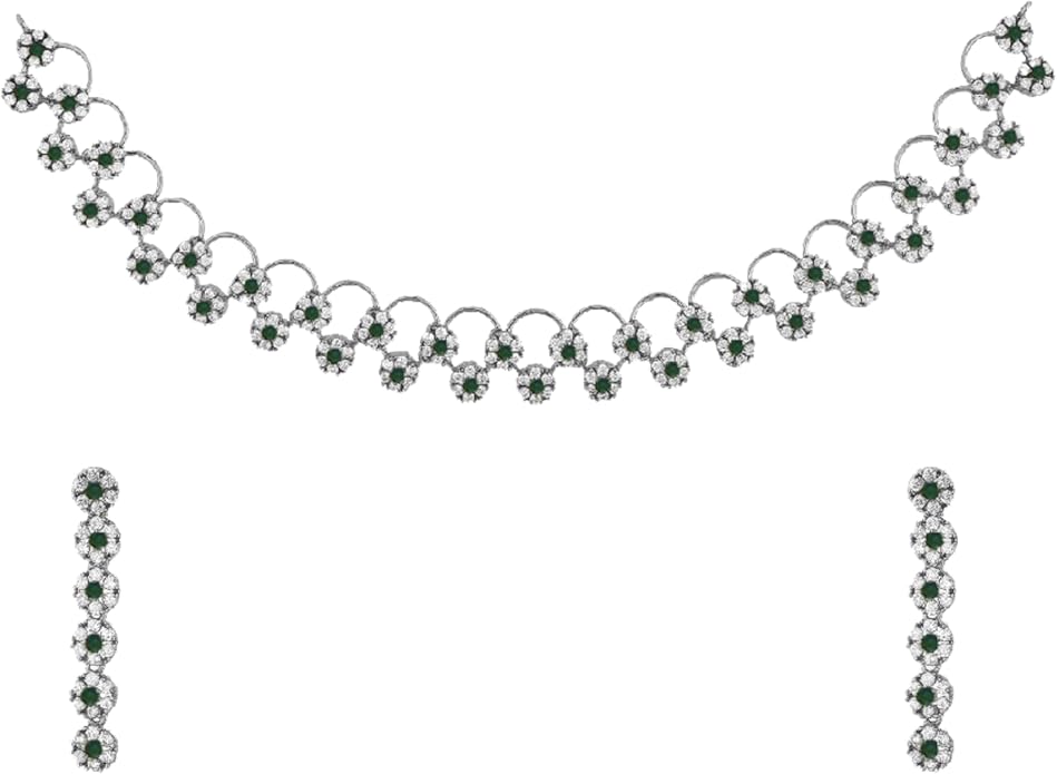 TARINIKA Green and White Cubic Zirconia(CZ) Indian Necklace Set with Earrings, Gold Plated Brass Fashion Indian Jewelry Gift for Women Bollywood Costume Jewellery