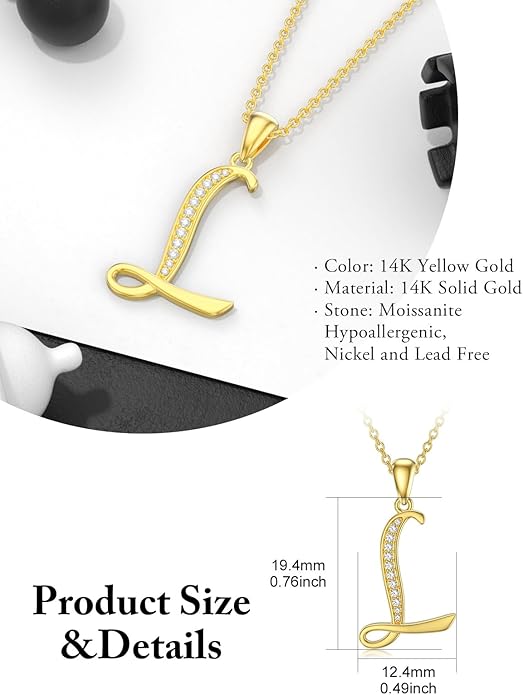 14k Gold Initial Necklace for Women, Solid Gold Moissanite Letter Pendant Necklaces Jewelry for Her Birthday Valentines Day Gifts for Mom Wife Christmas Gifts for Girlfriend Sister