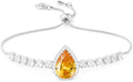 Linawe Crystal Imitation Diamond Rhinestone Charm Bracelets for Women, Gold/Silver/Rose Gold Adjustable Chain Bracelet, Teardrop Birthstone Cubic Zirconia Prom Costume Wedding Jewelry