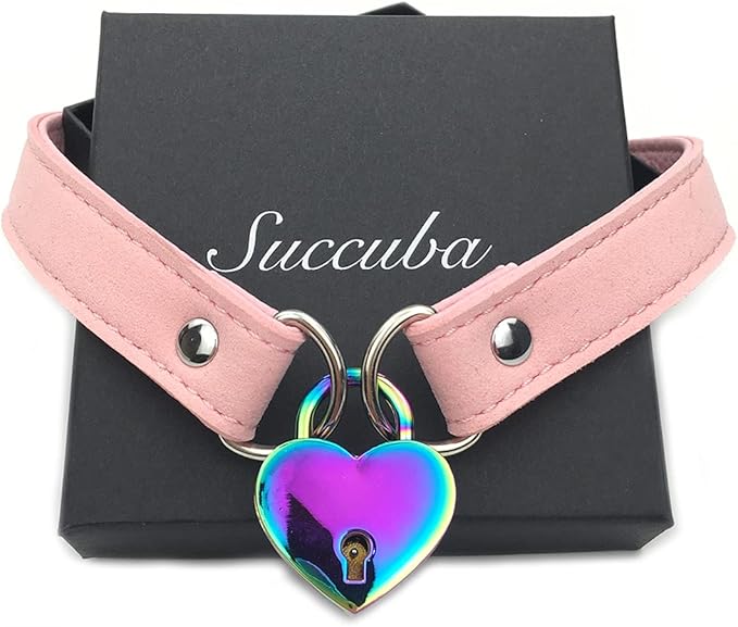 Succuba Padlock Choker Collar Necklace with Lock and Key Heart Lock Choker for Women and Men (A, 18)