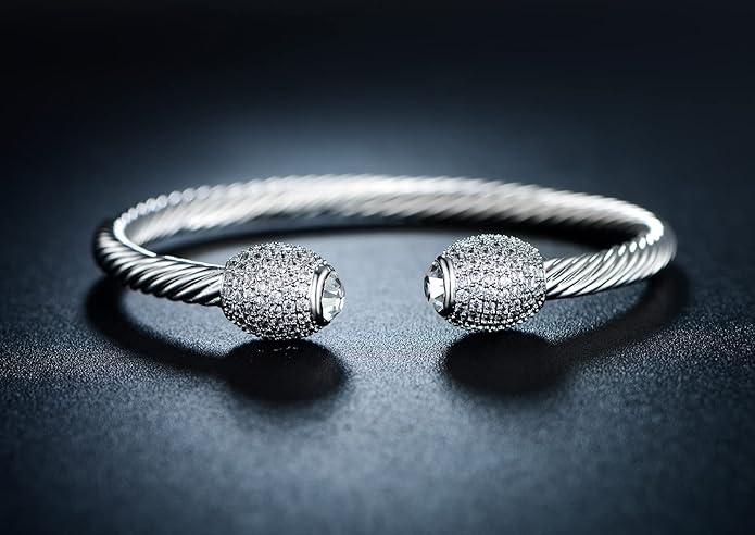 Barzel 18K Gold Plated Crystal Cable Bangle Bracelet For Women - Cuff Bangle Bracelet