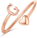 Initial Rings for Women Girls - Valentines Day Gifts for Her, Adjustable Rings for Women Non Tarnish Letter A-Z Dainty Heart Ring Teen Girls Gifts Trendy Stuff Personalized Jewelry Gift