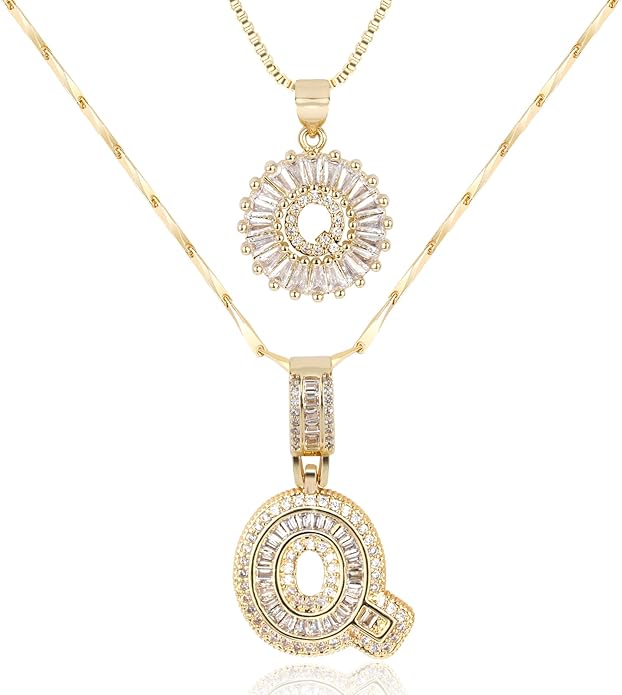 Letter Necklace 14k Gold Plated Bling Dainty Necklaces Trendy Chunky Custom Name Necklace Personalized Round Circle Pendant Zirconia Letters Name Crystal Jewelry Gifts for Women