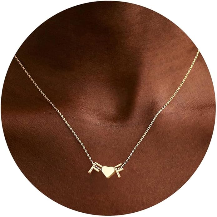 TURANDOSS Valentines Day Gifts for Kids Teen Girls - Dainty 14K Gold Plated Letter A-Z Initial Necklace with Heart, Personalized Jewelry Birthday Valentines Day Gifts for Girlfriend Wife Women