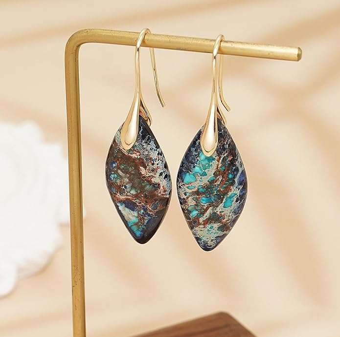 Natural Stone Earrings Multishape Dangle Drop Earrings Boho Stone Earring for Women