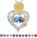Iefil Valentines Day Gifts for Her - 925 Sterling Silver Sunflower Double Birthstone Necklace for Women, Anniversary Birthday Gifts for Wife, You Are My Sunshine Necklaces, Jewelry for Wife Mom