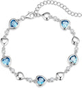Carleen Birthstone Bracelets for Women 925 Sterling Silver Five Heart Station Created Gemstone Tennis Bracelet Jewelry Anniversary Birthday for Wife, 7"+1.2" Extender
