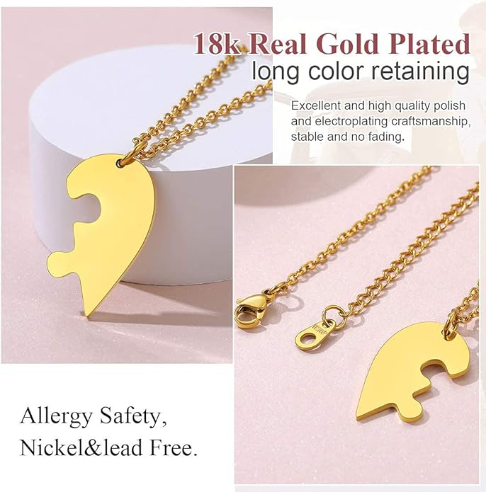 FindChic Personalized Matching BFF Necklace for 2/3/4/5/6 Puzzle Name Heart Pendant Stainless Steel Couple Necklace Set Customized Necklaces for Teen Girls