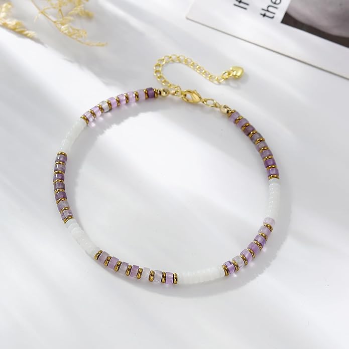 XIJIN Natural Stone Beaded Anklets for Women Handmade Beach Boho Turquoise Beads Ankle Bracelet Jewelry Gift for Her