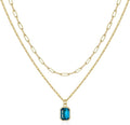 Layered Birthstone Necklace for Women Girls, 14K Gold-Plated Paperclip Chain Choker Necklace with Rectangle Birthstone Pendant Birthday Gifts for Women Girls Dainty Small