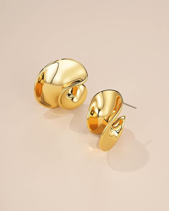 SNGIA18K Gold Plated Dangle Textured Ribbed Irregular Large Leaf Statement Earrings for Women by SNGIA, Handmade Dramatic Geometric Trendy Summer Drop Leaf Flower Jewelry Gifts, Bold Beachy Vintage Plant Fashion Drop Accessories, Vintage Nickle Free Fl...