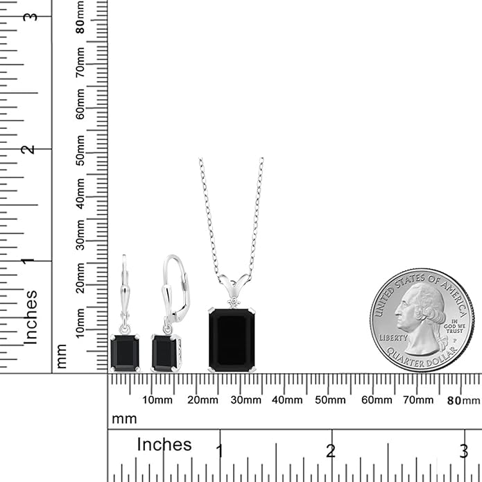 Gem Stone King 9-13 Cttw Pendant and Earrings Jewelry Set For Women | Emerald Cut 14X10MM and 8X6MM | Round 1.5MM | Gemstone Birthstone and Diamond | 925 Sterling Silver | 18 Inch Silver Chain
