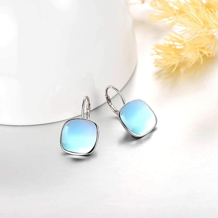 AOBOCO Sterling Silver Leverback Earrings Embellished with Crystals from Austria, Hypoallergenic Cushion Cut Square Crystal Earrings, Fine Anniversary Birthday Jewelry Gifts for Women