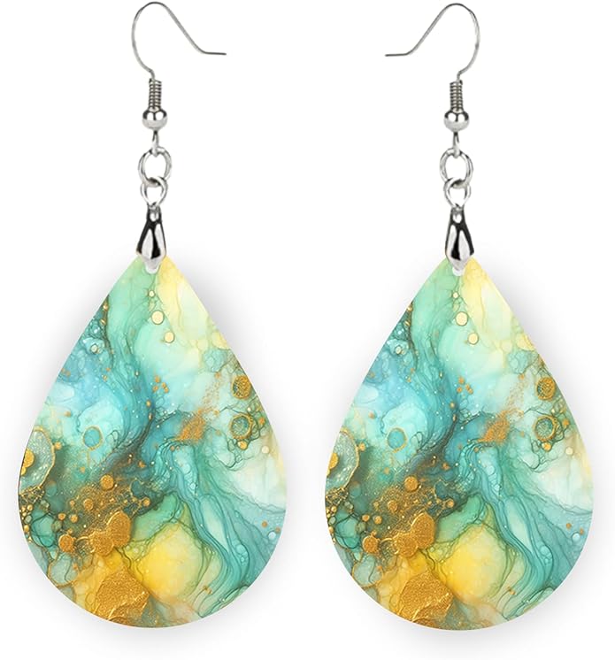 Teardrop Wood Earrings Light Weight Printed Image Dangle Jewelry, Fun and Funky Earrings