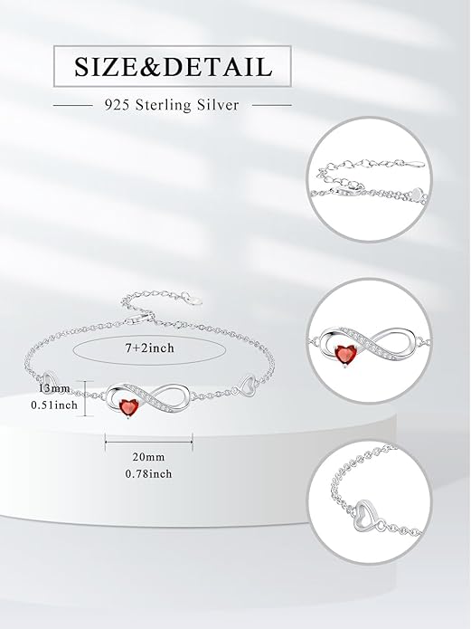 Dorunmo Infinity Heart Anklet Bracelet for Women 925 Sterling Silver Adjustable Infinity Birthstone Bracelet Friendship Jewelry Gifts for Women Birthday Christmas