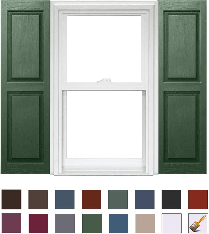 Homeside Raised Panel Vinyl Shutter 1 Pair 14-1/2in. x 59in. 490 Green - Image 2