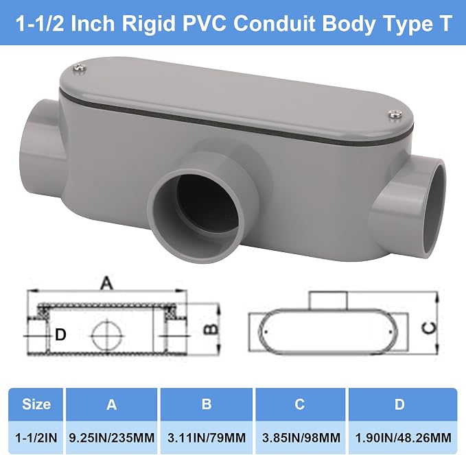 2Pack 1-1/2 Inch Rigid PVC Conduit Body Type T 1.50IN Slip x Slip PVC Conduit - Image 2